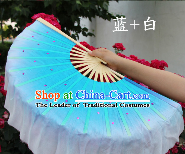 White and Blue Traditional Chinese Color Transition Pure Silk Dance Fan