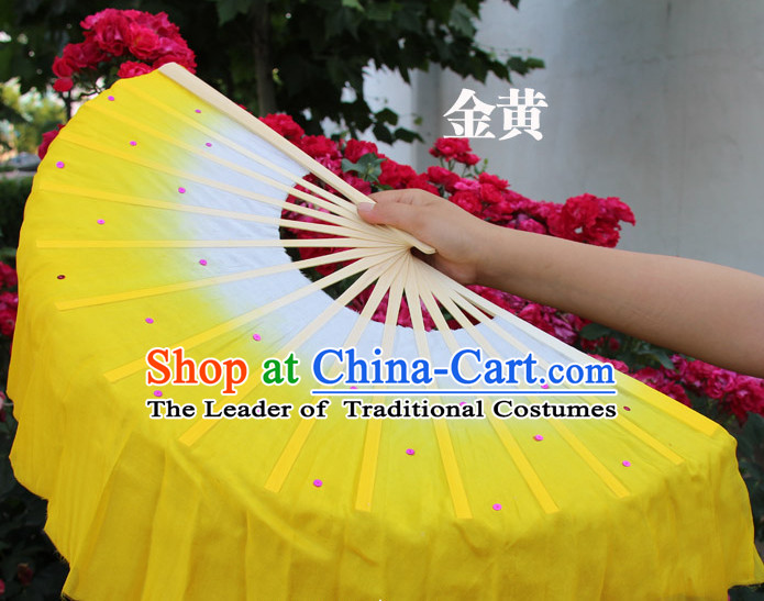 White to Yellow Color Transition Traditional Chinese Pure Silk Dance Fan