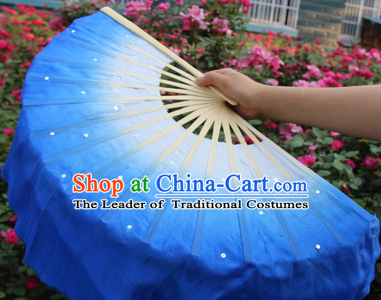 White to Blue Color Transition Traditional Chinese Pure Silk Dance Fan