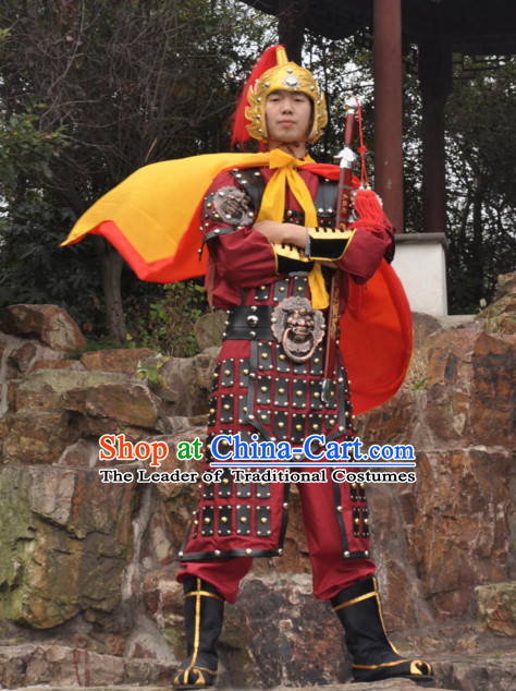 Ancient Chinese General Knight Costumes and Hat Complete Set for Men