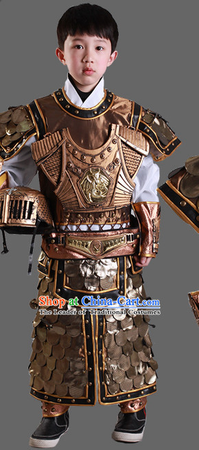 Ancient Chinese Warrior Solider General Armor Costumes and Hat Complete Set for Kids Children