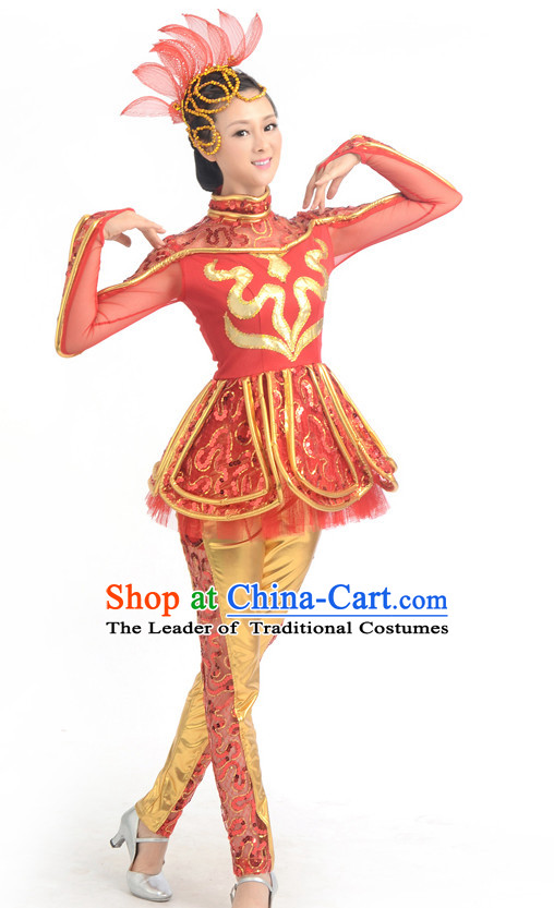 Traditional Chinese Acrobatics Dance Costumes Custom Dance Costume Folk Dancing Chinese Dress Cultural Dances and Headdress Complete Set for Girls Kids Children