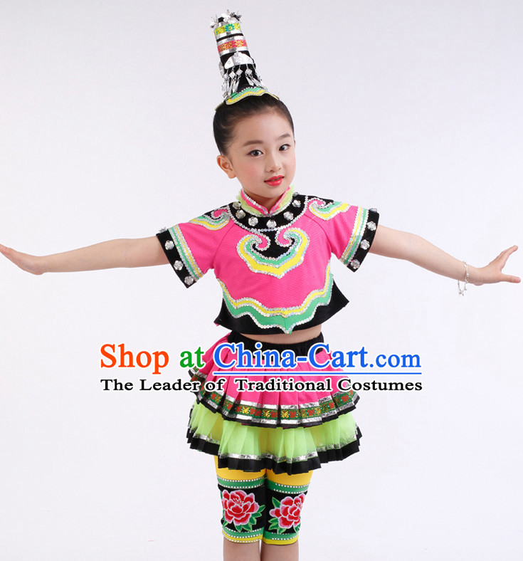 Chinese Competition Festival Dance Costumes Kids Dance Costumes Folk Dances Ethnic Dance Fan Dance Dancing Dancewear for Children