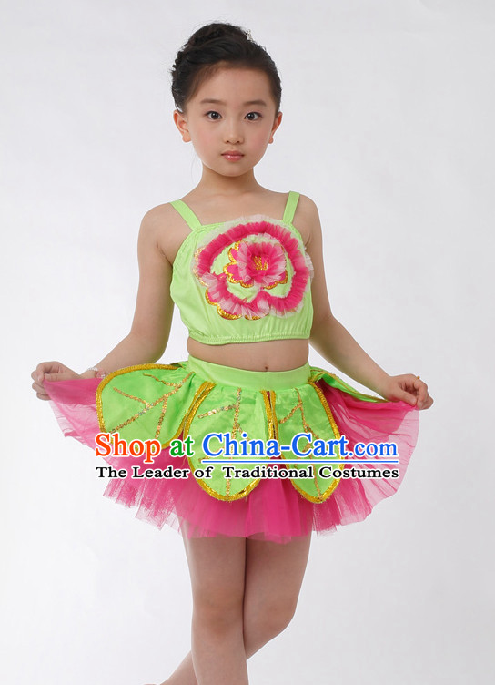 Chinese Competition Flower Dance Costumes Kids Dance Costumes Folk Dances Ethnic Dance Fan Dance Dancing Dancewear for Children