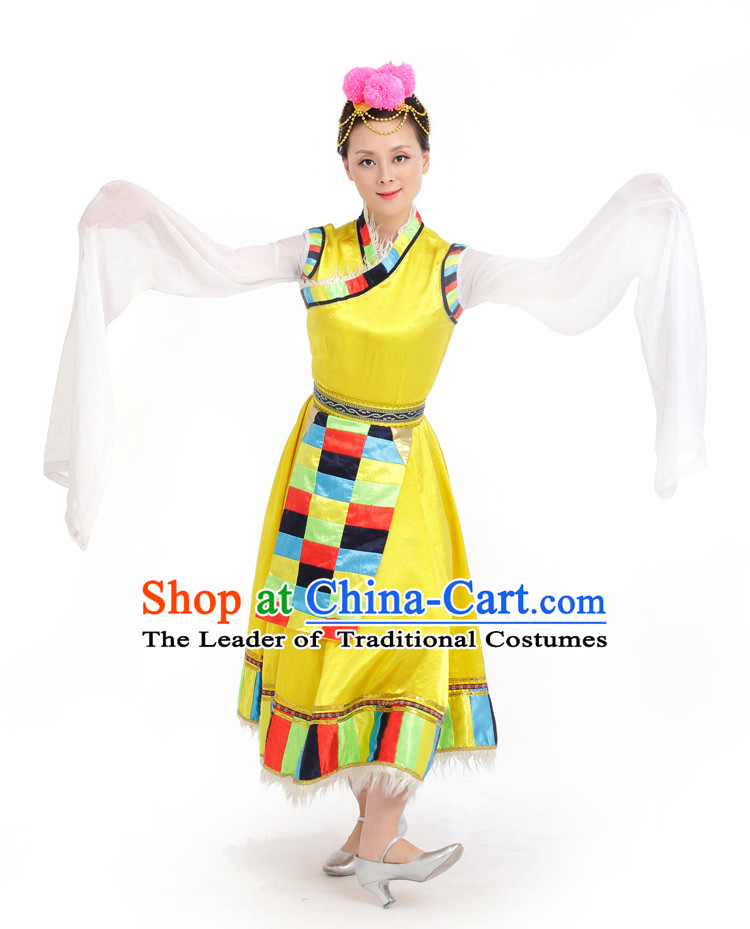 Chinese Competition Stage Tibet Dance Costumes Female Dance Costumes Folk Dances Ethnic Dance Fan Dance Dancing Dancewear for Women