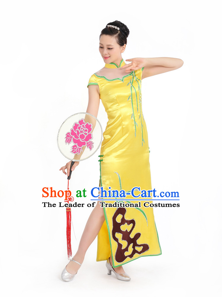 Chinese Competition Stage Classical Cheongsam Dance Costumes Female Dance Costumes Folk Dances Ethnic Dance Fan Dance Dancing Dancewear for Women