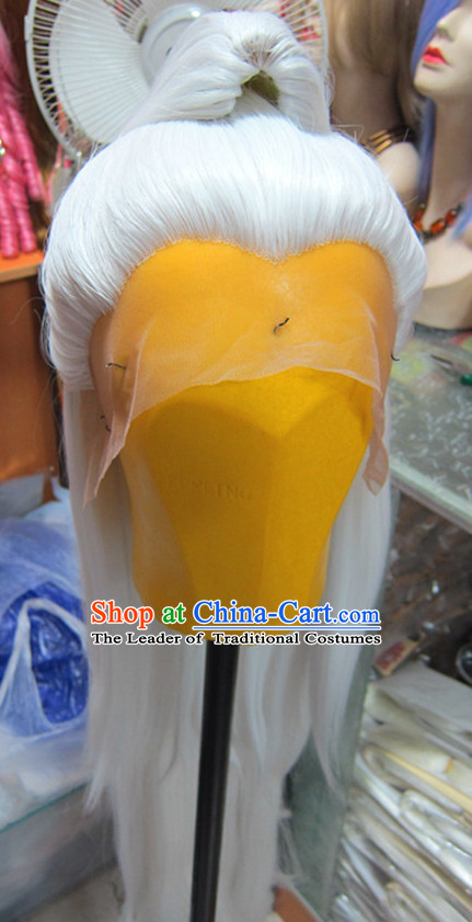White Chinese Traditional Scholar Swordsmen Wig Ancient Knight Men Wigs Ladies Wigs Male Lace Front Wigs Custom Hair Pieces