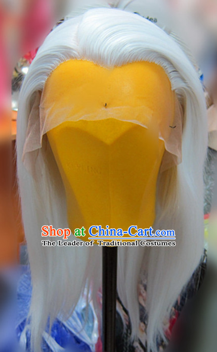 White Chinese Traditional Scholar Swordsmen Wig Ancient Knight Men Wigs Ladies Wigs Male Lace Front Wigs Custom Hair Pieces