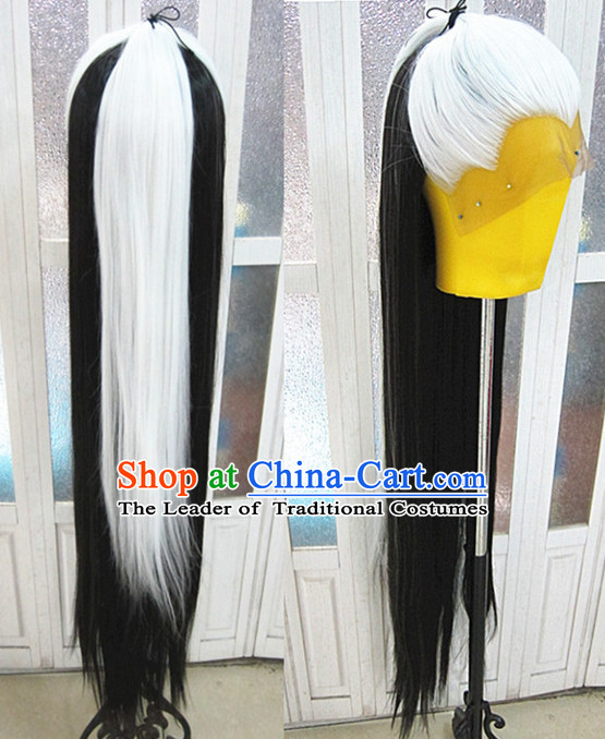 White Black Chinese Traditional Scholar Swordsmen Wig Ancient Knight Men Wigs Ladies Wigs Male Lace Front Wigs Custom Hair Pieces