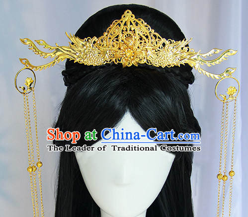 Traditional Chinese Princess Queen Empress Long Black Wigs and Hair Jewelry Hairpieces