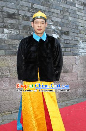 Asian Chinese Emperor Long Dresses Hanfu Costume Clothing Chinese Robe Chinese Kimono and Hat Complete Set for Men