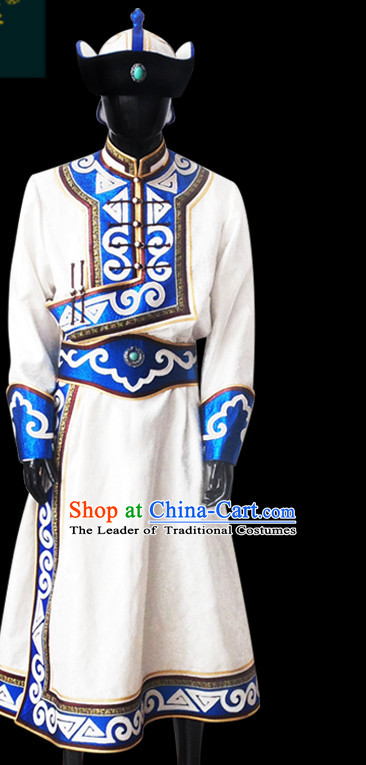 Chinese Mongolian People Genghis Khan Yuan Dynasty Mongolians Dance Costumes Emperor Prince Clothing Dress Garment Complete Set for Men Boys