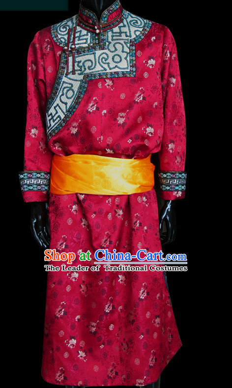 Chinese Mongolian People Genghis Khan Yuan Dynasty Mongolians Dance Costumes Emperor Prince Clothing Dress Garment Complete Set for Men Boys