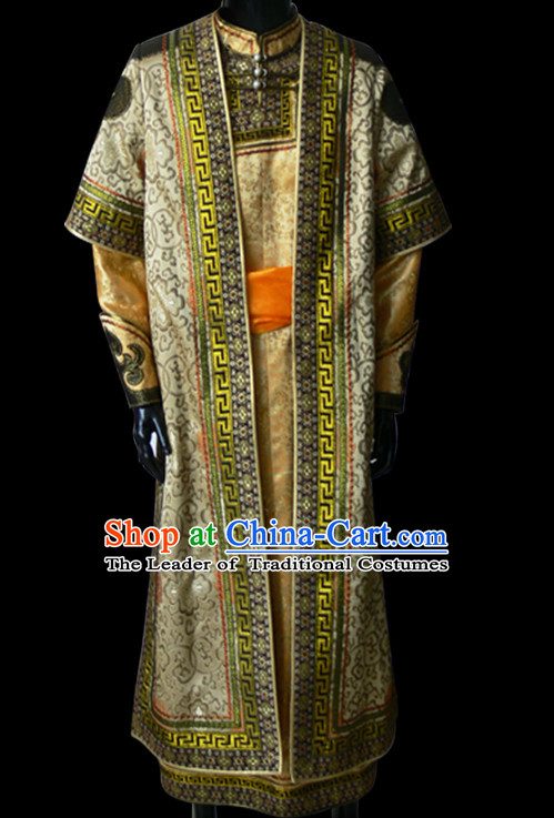 Chinese Mongolian People Genghis Khan Yuan Dynasty Mongolians Dance Costumes Emperor Prince Clothing Dress Garment Complete Set for Men Boys