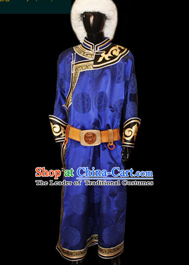 Chinese Mongolian People Genghis Khan Yuan Dynasty Mongolians Dance Costumes Emperor Prince Clothing Dress Garment Complete Set for Men Boys