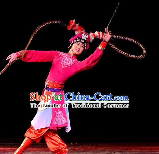 Chinese Classical Beijing Opera Hua Dan Headpieces Headwear with Long Feathers