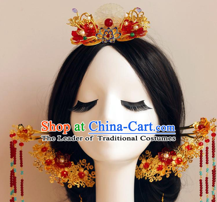 Classical Chinese Handmade Wedding Hair Accessories Fascinators Hair Sticks Hairpins Hair Bows Hair Pieces Bridal Hair Clips