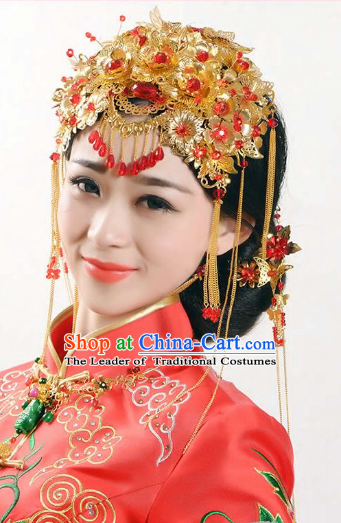 Handmade Asian Chinese Classical Wedding Hair Accessories Fascinators Hair Sticks Hairpins Hair Bows Hair Pieces Bridal Hair Clips Phoenix Crown