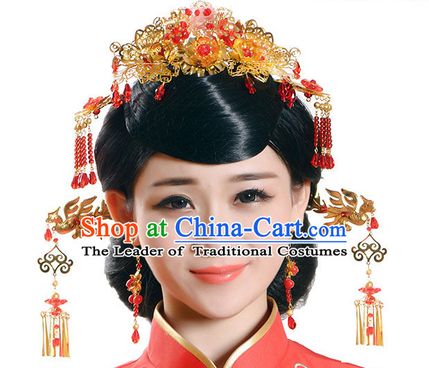 Handmade Asian Chinese Classical Wedding Hair Accessories Fascinators Hair Sticks Hairpins Hair Bows Hair Pieces Bridal Hair Clips Phoenix Crown Coronet