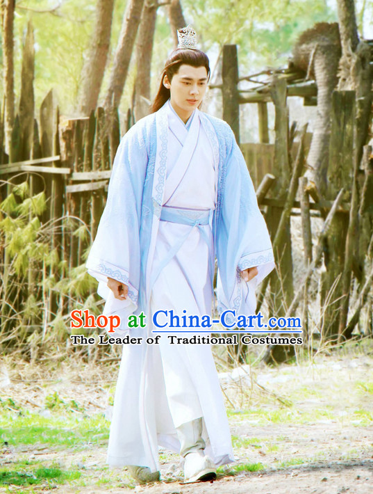 Ancient Chinese Scholar Teacher Clothing and Headwear Complete Set for Men or Boys