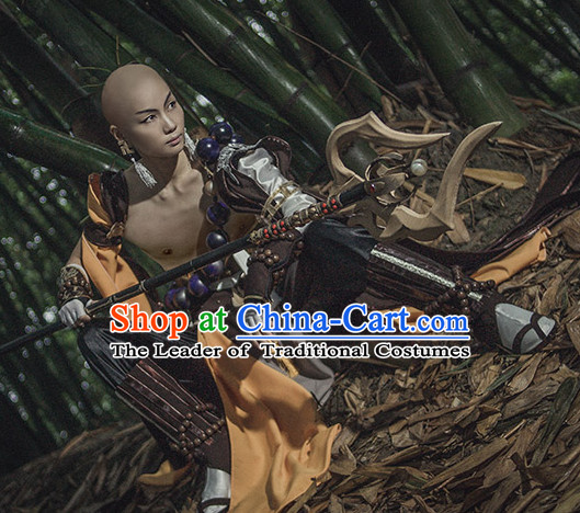 Chinese Monk Cosplay Costumes and Hat Complete Set for Men