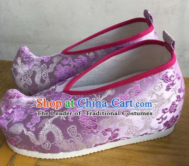 Purple Chinese Ancient Handmade Traditional Bow Fabric Shoes