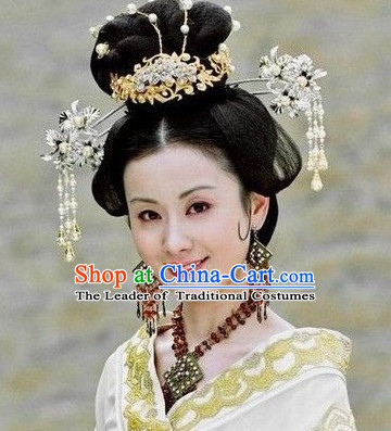 the Tang Dynasty Hairstyles Palace Empress Black Wigs and Hair Accessories for Women or Girls