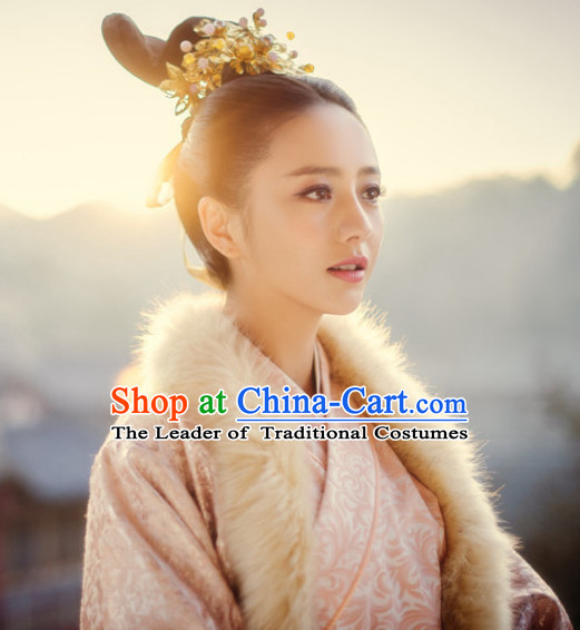 Ancient Chinese Imperial Beauties Princess BlackWigs and Hair Styling Accessories Gold Hair Clips