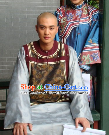 Qing Chinese Style Authentic Prince Clothes Culture Costume Han Dresses Traditional National Dress Clothing and Headwear Complete Set for Men Boys