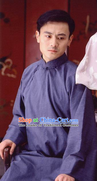 Chinese Traditional Long Mandarin Robe for Men