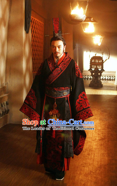 Ancient Chinese Style Emperor Dress Authentic Clothes Culture Costume Han Dresses Traditional National Dress Clothing and Headwear Complete Set for Men