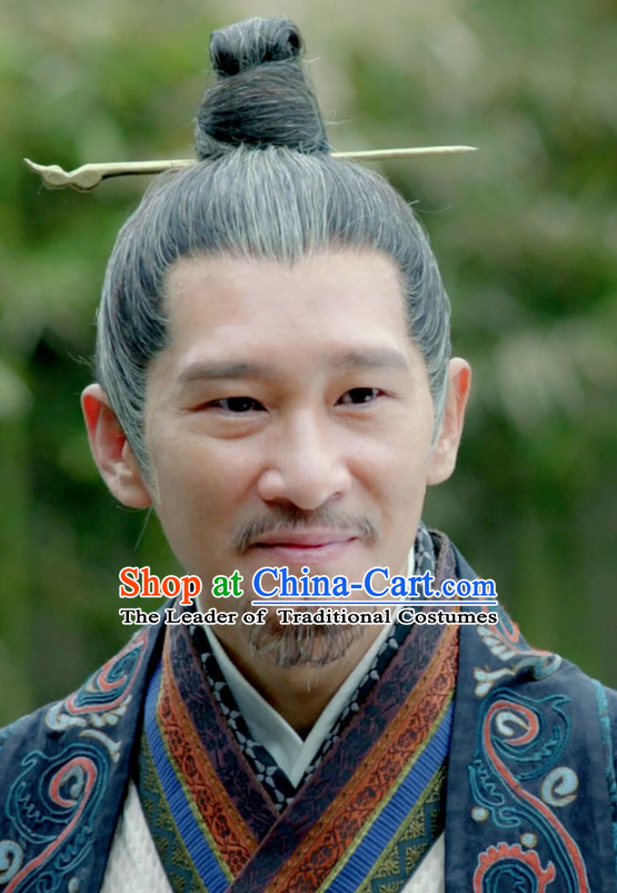 Ancient Chinese Traditional Style Grey Hair Wigs for Old Men