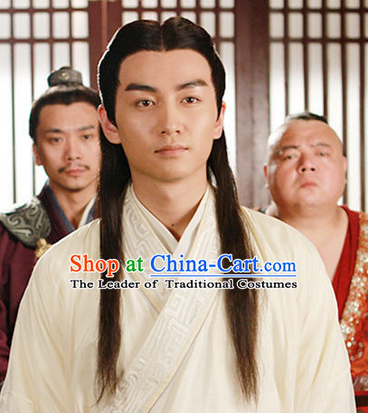 Ancient Chinese Traditional Style Long Black Hair Wigs for Handsome Men