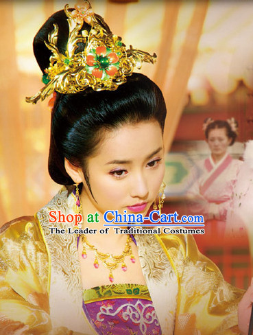 Ancient Chinese Style Palace Princess Black Long Wigs and Headdress Set