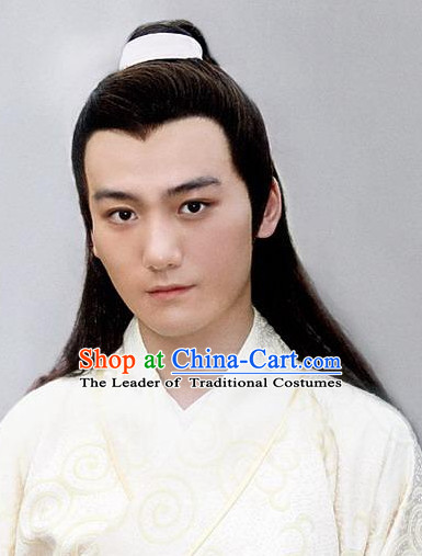 Ancient Chinese Style Jia Baoyu Male Long Black Wigs and Headband Set