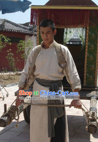 Ancient Chinese Style Male Kung Fu Long Robe Costumes Dress Authentic Clothes Culture Traditional National Clothing Complete Set