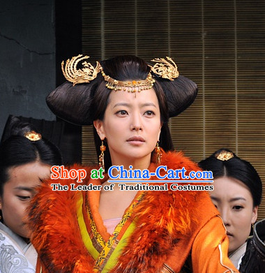 Traditional Chinese Princess Ancient Style Black Long Wigs and Hair Accessories Complete Set