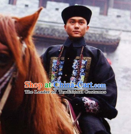 Traditional Chinese Ancient Qing Dynasty Palace Official Costume and Headdress Complete Set