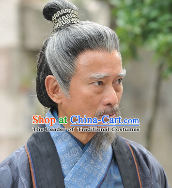 Chinese Traditional Style Grey Long Wigs for Men