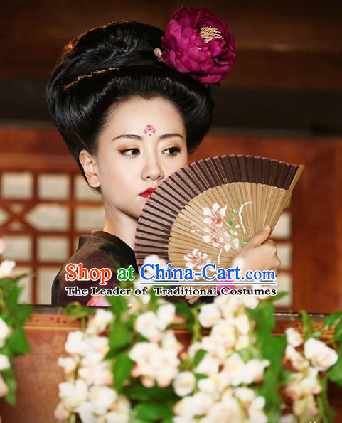 Chinese Traditional Style Princess Black Wigs and Flower Decorations for Women