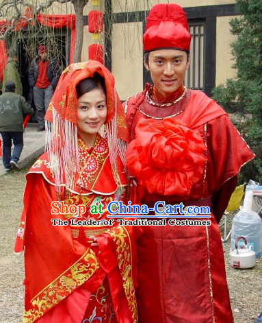 Custom Made Traditional Chinese Style TV Drama Film Wedding Dresses 2 Complete Sets