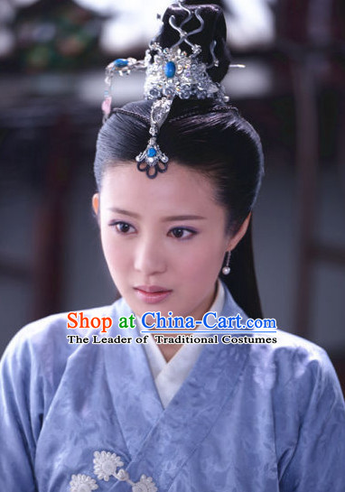 Ancient Chinese Traditional Style Xi Shi Beauty Black Female Full Wigs and Hair Jewelry Set