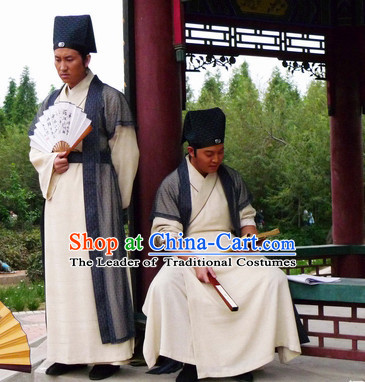 Traditional Chinese Ancient Teacher Painter Costume and Headband Complete Set for Men