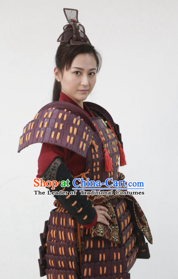 Traditional Chinese Ancient Female General Body Armor Costumes and Hairpieces Complete Set for Women