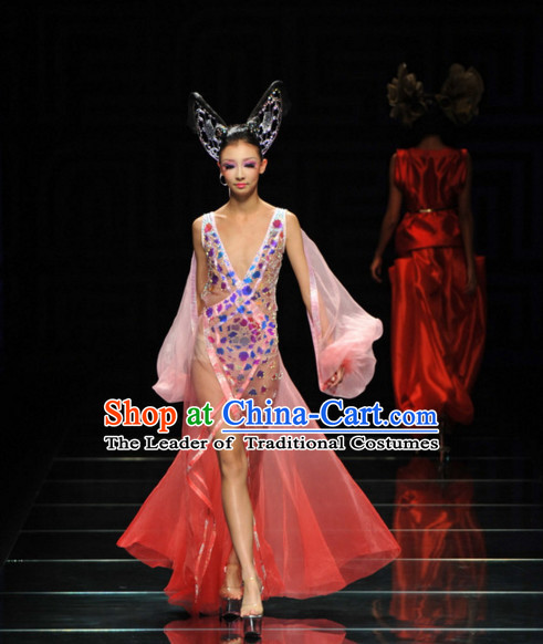 Asian Chinese Fashion Custom Tailored Custom Make Made to Order Chinese Style Fantasy Custom Made Professional Stage Performance Costumes and Hair Decoration Headwear Complete Set