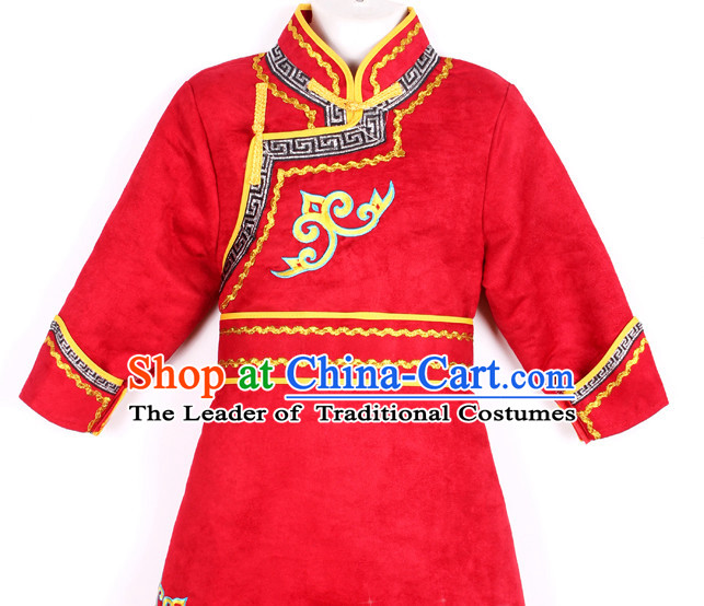 Chinese Traditional Ethnic Mongolian Dresses Complete Set for Girls Boys