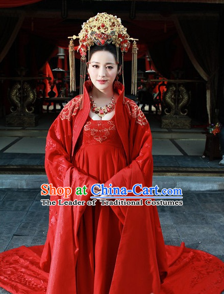 Chinese Bridal Hanfu Dress Clothing National Dress Ancient China Clothing Traditional Chinese Outfit Chinese Costumes and Headwear Complete Set for Brides