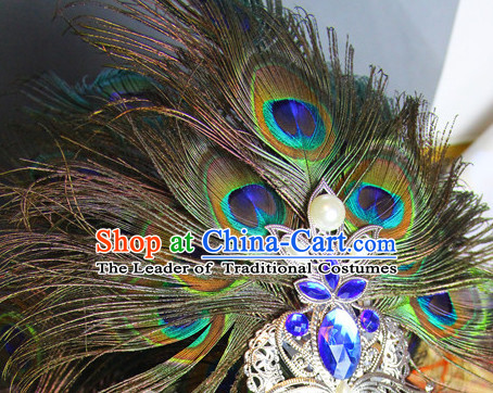 Ancient Chinese Imperial Royal Prince Peacock Feather Hair Jewelry Crown