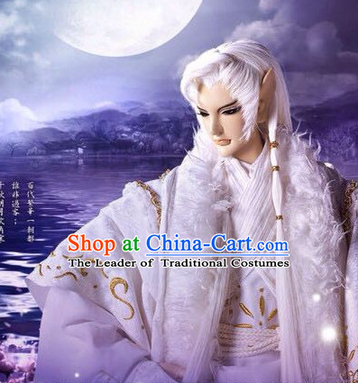Ancient Chinese Imperial Royal Prince Long White Wigs for Men