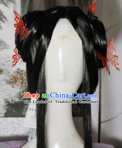 Ancient Chinese Imperial Royal Princess Long Black Wigs and Hair Jewelry
